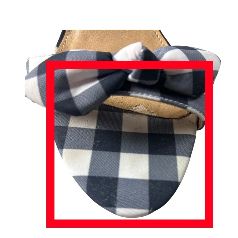 Michael Kors Pippa Sandals Women 9M Admiral Blue White Gingham Bow Stiletto Heel